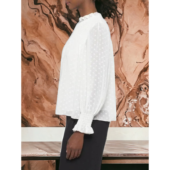 (60% OFF) NWT Rebecca Taylor Women's Clip Dot Silk Blouse Snow Color L MSRP $325 - Picture 5 of 9